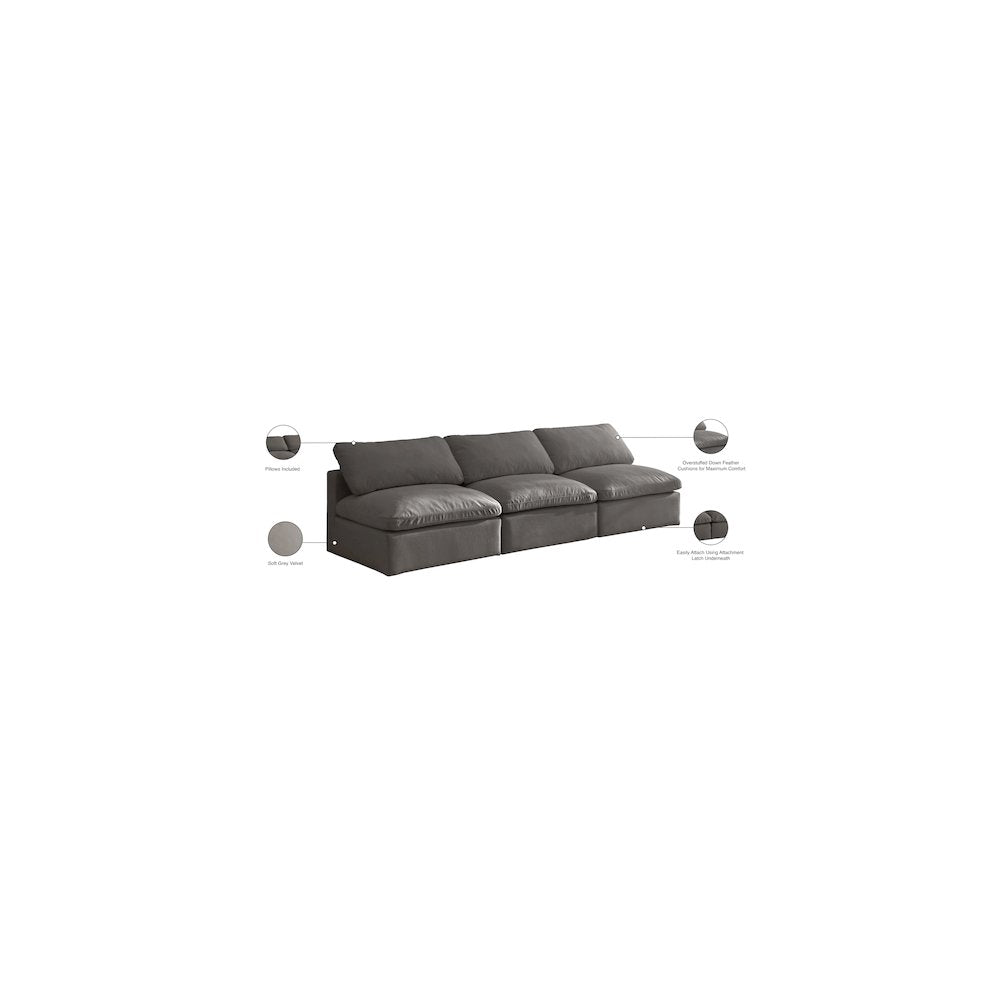 Plush Grey Velvet Standard Comfort Modular Sofa