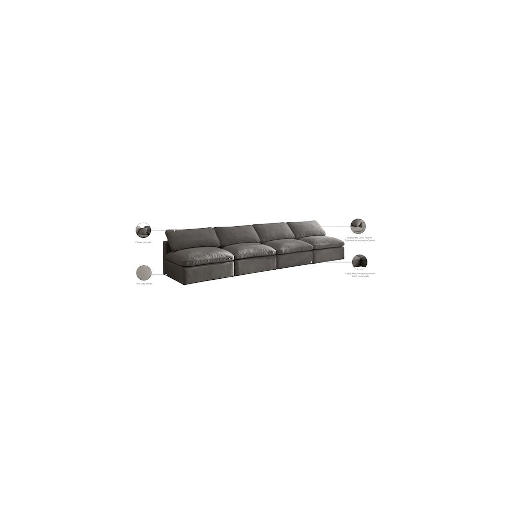 Plush Grey Velvet Standard Comfort Modular Sofa
