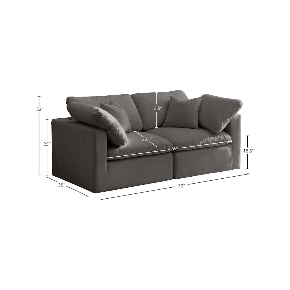Plush Grey Velvet Standard Comfort Modular Sofa