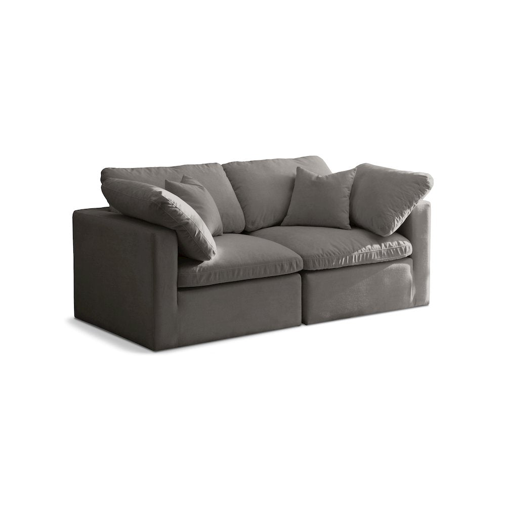 Plush Grey Velvet Standard Comfort Modular Sofa