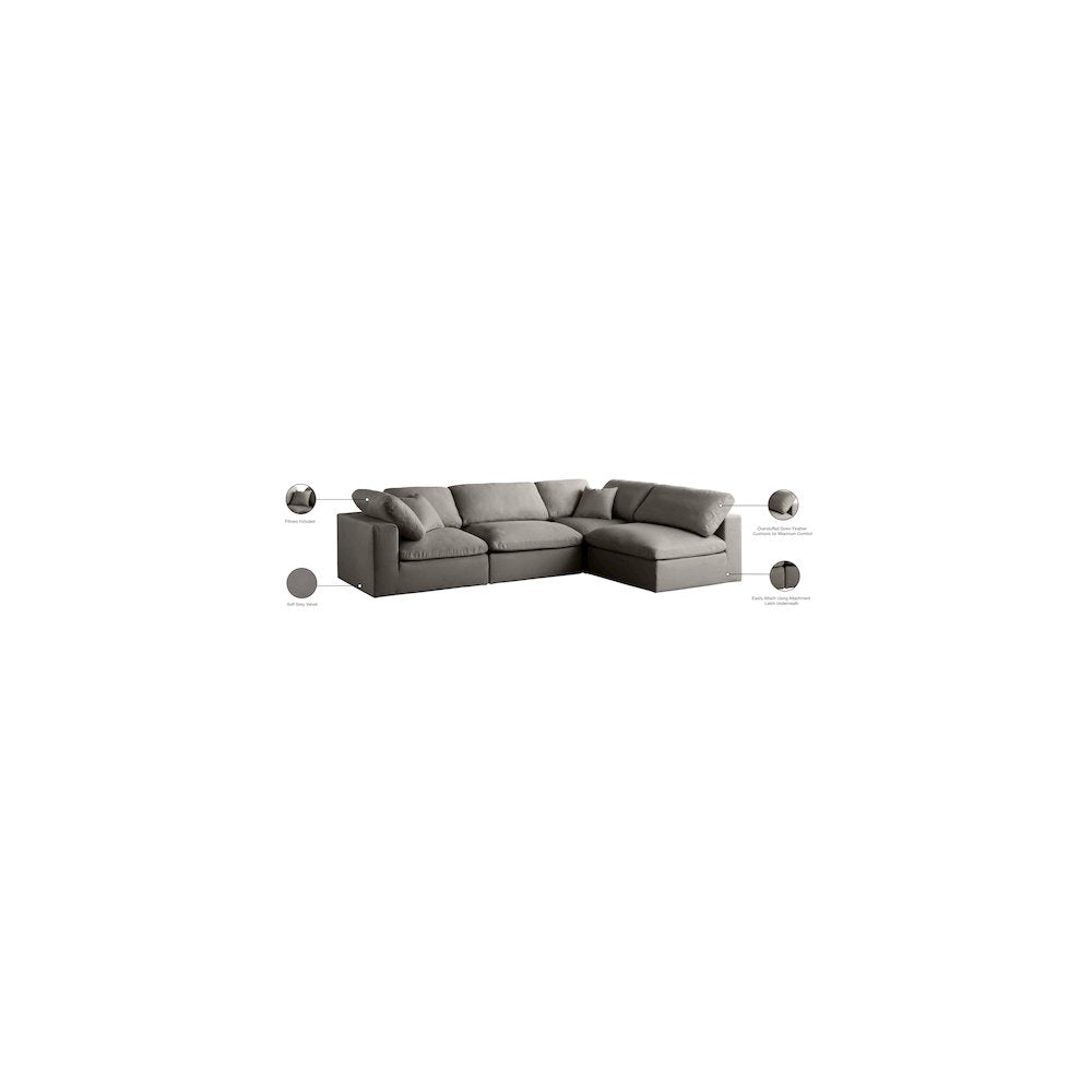 Plush Grey Velvet Standard Comfort Modular Sectional