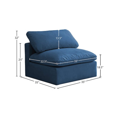 Plush Navy Velvet Standard Comfort Modular Armless Chair