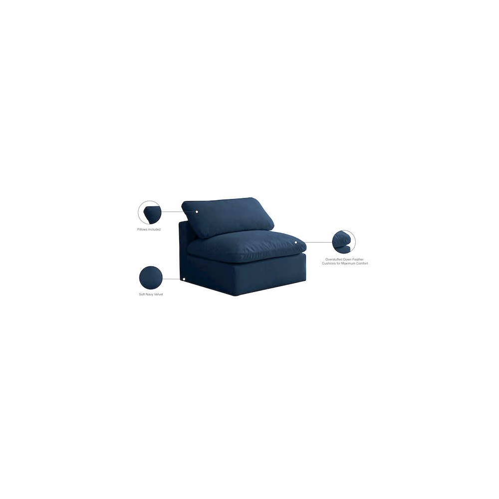 Plush Navy Velvet Standard Comfort Modular Armless Chair