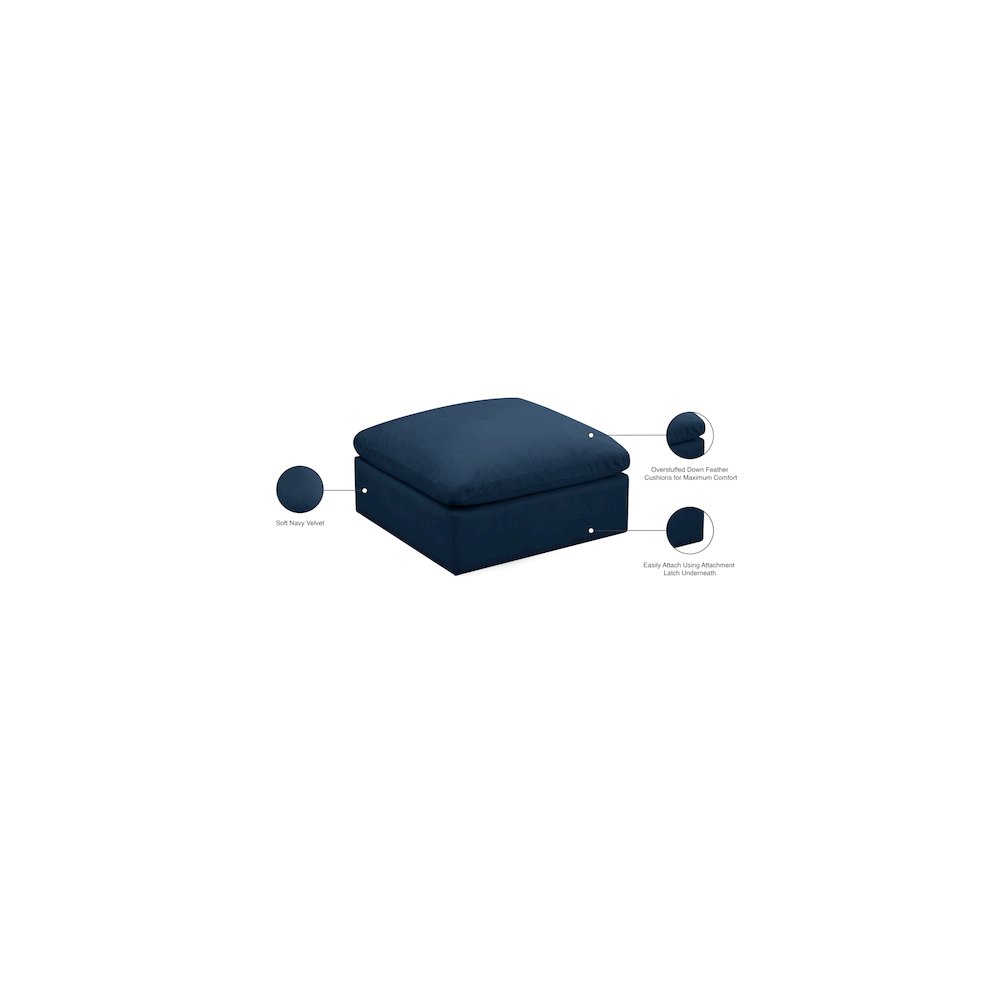 Plush Navy Velvet Standard Comfort Modular Ottoman