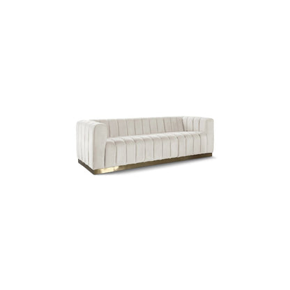 Velvet-Upholstered Luxury Sofa with Brushed Gold Stainless Legs, Cream Velvet