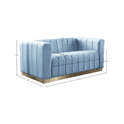 Marlon Sky Blue Velvet Loveseat