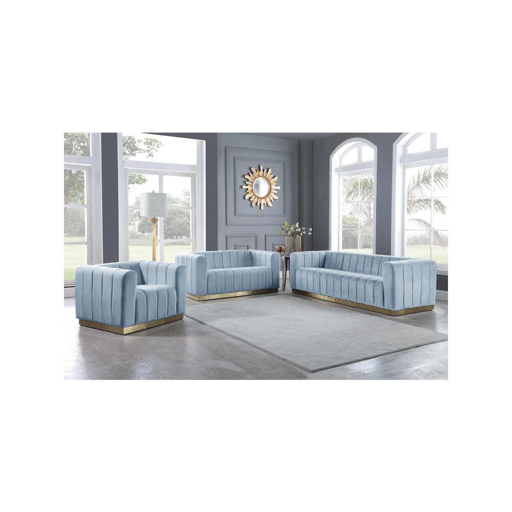 Marlon Sky Blue Velvet Loveseat