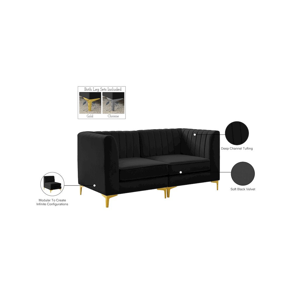 Alina Black Velvet Modular Sofa