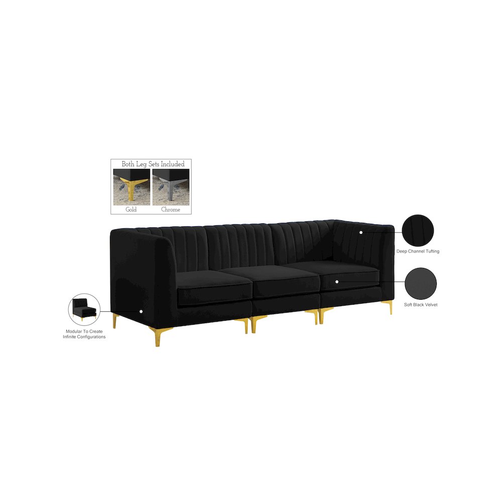 Alina Black Velvet Modular Sofa
