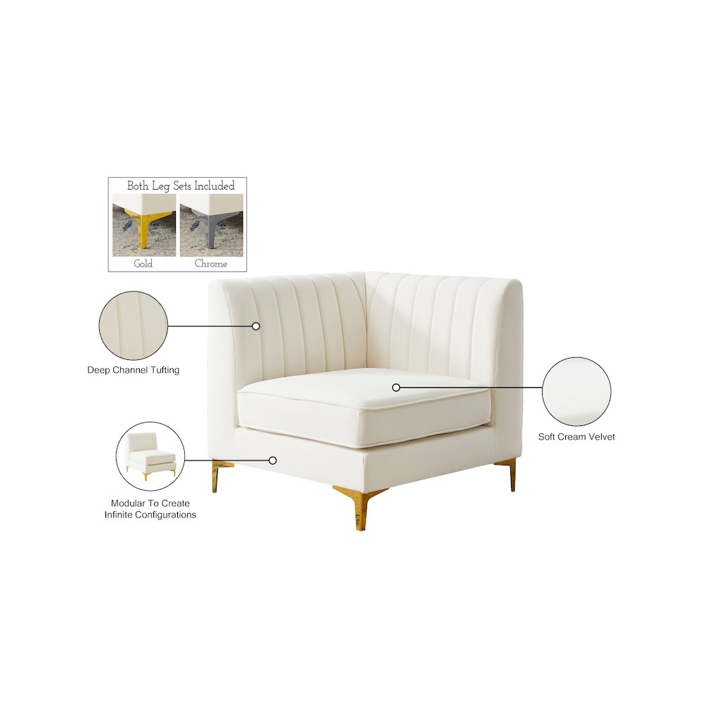 Alina Cream Velvet Corner Chair