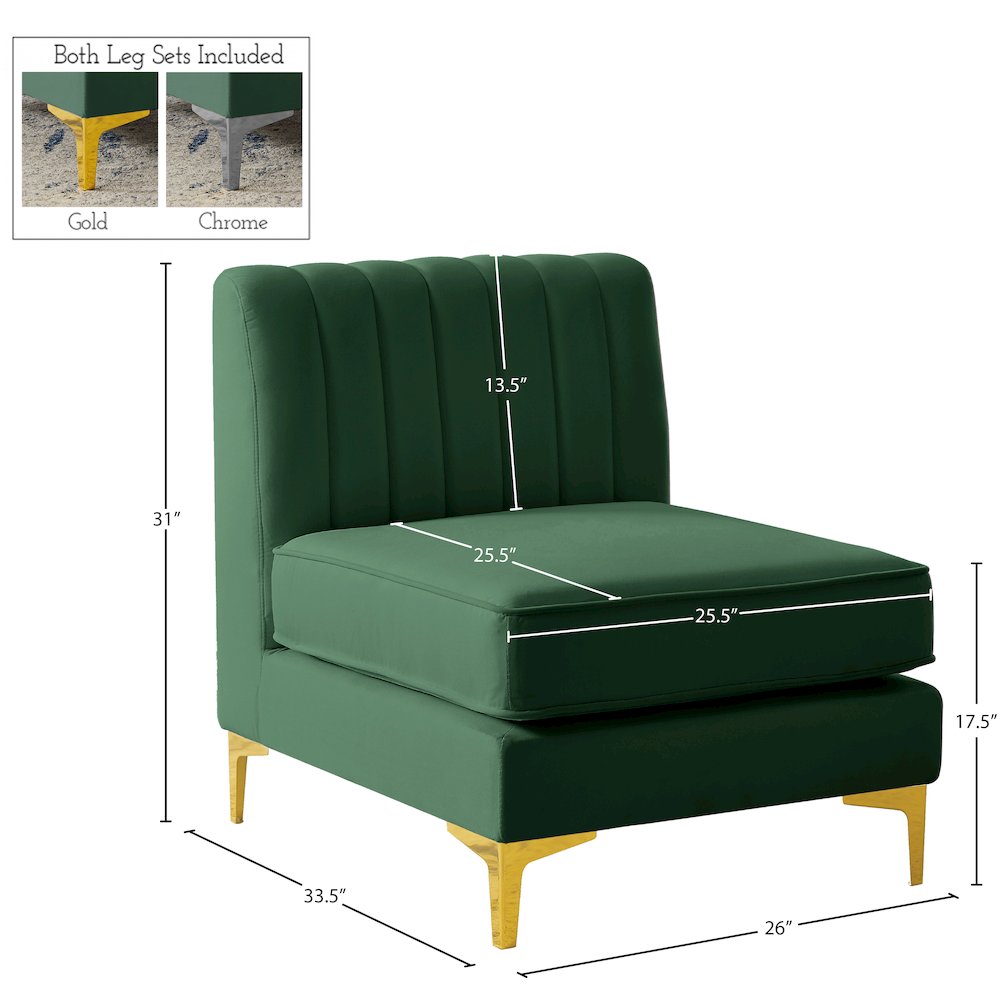 Alina Green Velvet Armless Chair