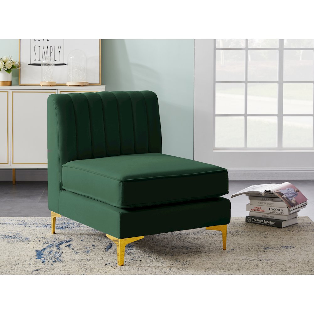 Alina Green Velvet Armless Chair