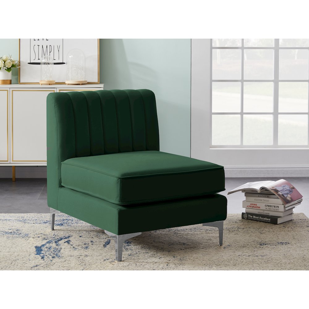 Alina Green Velvet Armless Chair