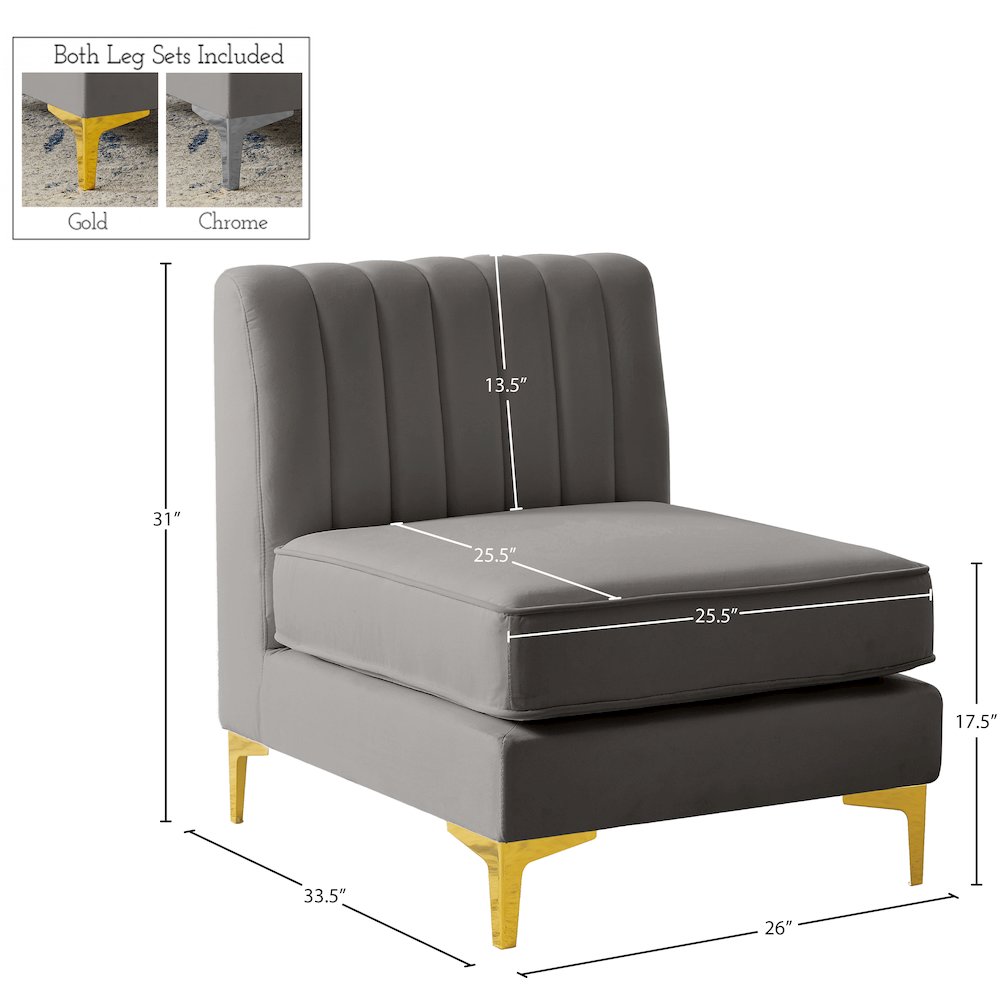Alina Grey Velvet Armless Chair