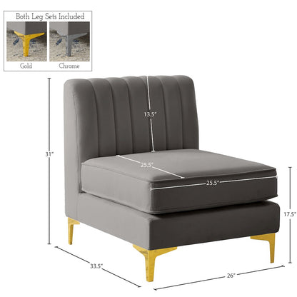 Alina Grey Velvet Armless Chair
