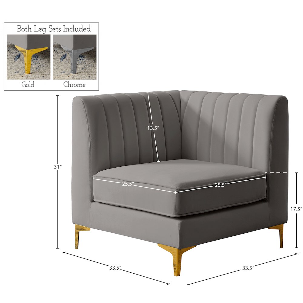 Alina Grey Velvet Corner Chair