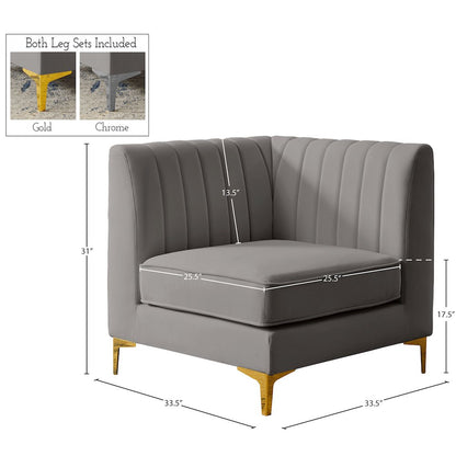 Alina Grey Velvet Corner Chair