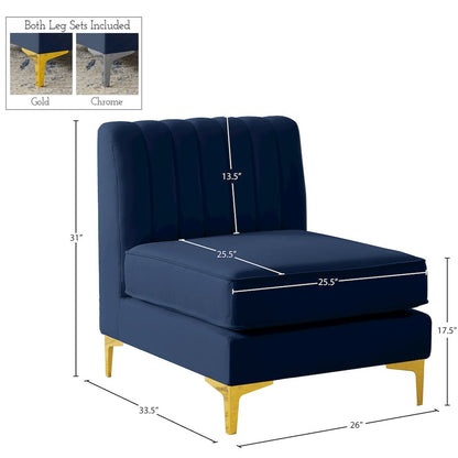 Alina Navy Velvet Armless Chair