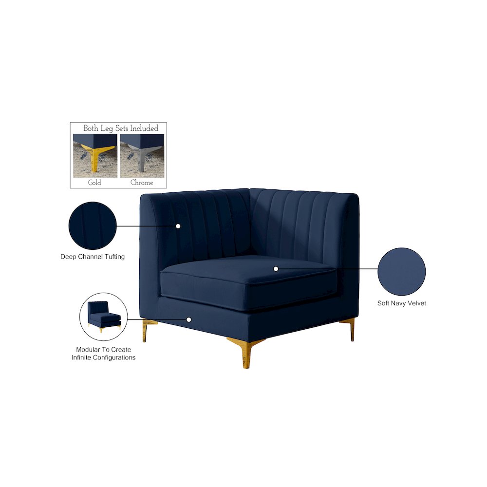 Alina Navy Velvet Corner Chair
