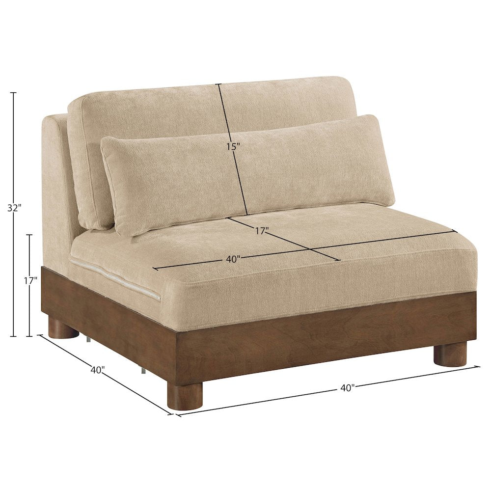 Turin Beige Chenille Fabric Upholstered Modular Armless Chair
