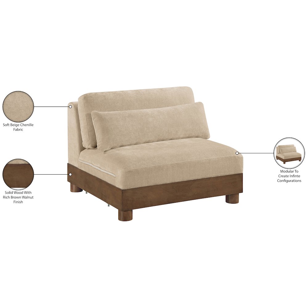 Turin Beige Chenille Fabric Upholstered Modular Armless Chair