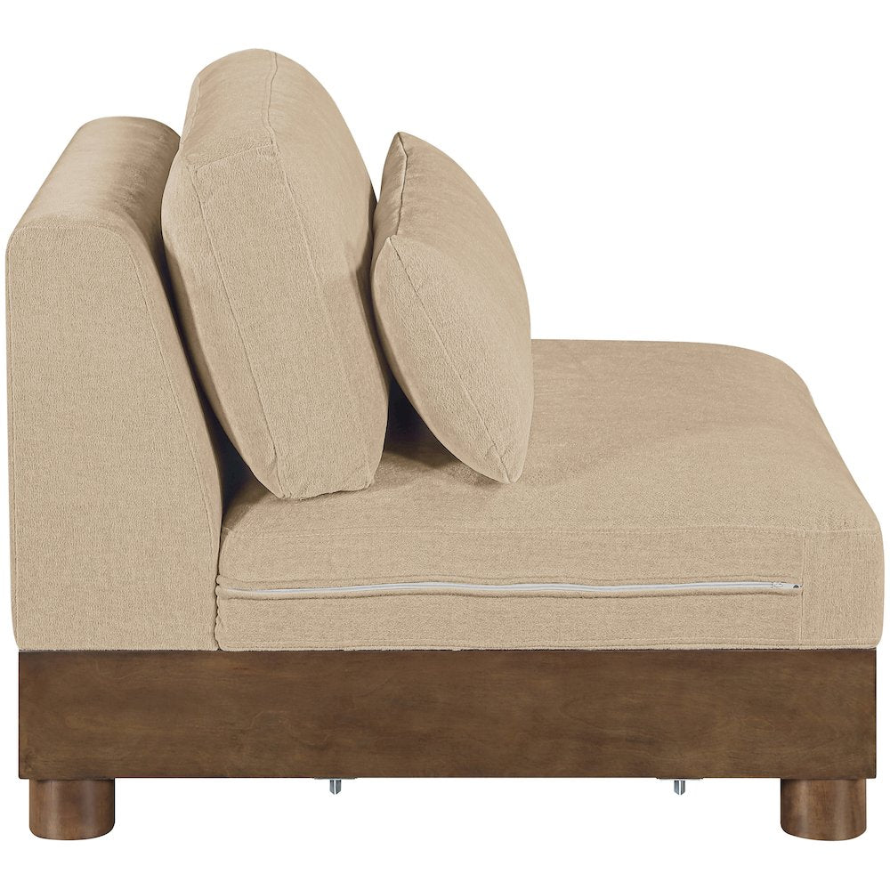 Turin Beige Chenille Fabric Upholstered Modular Armless Chair
