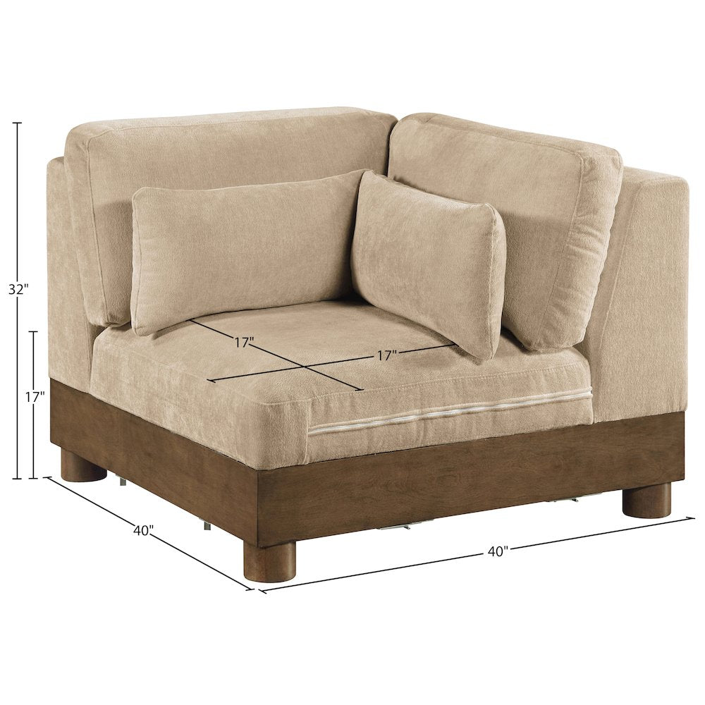 Turin Beige Chenille Fabric Upholstered Modular Corner Chair