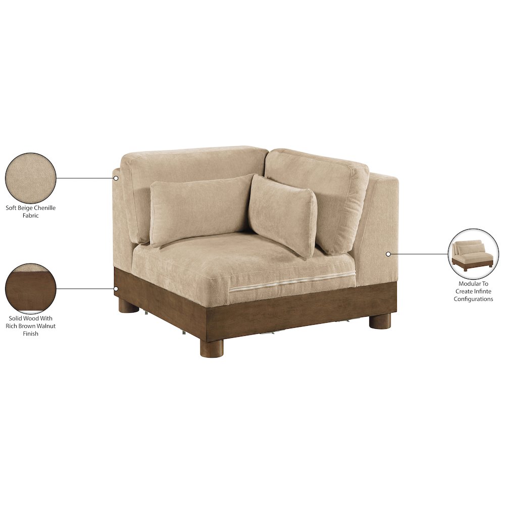 Turin Beige Chenille Fabric Upholstered Modular Corner Chair