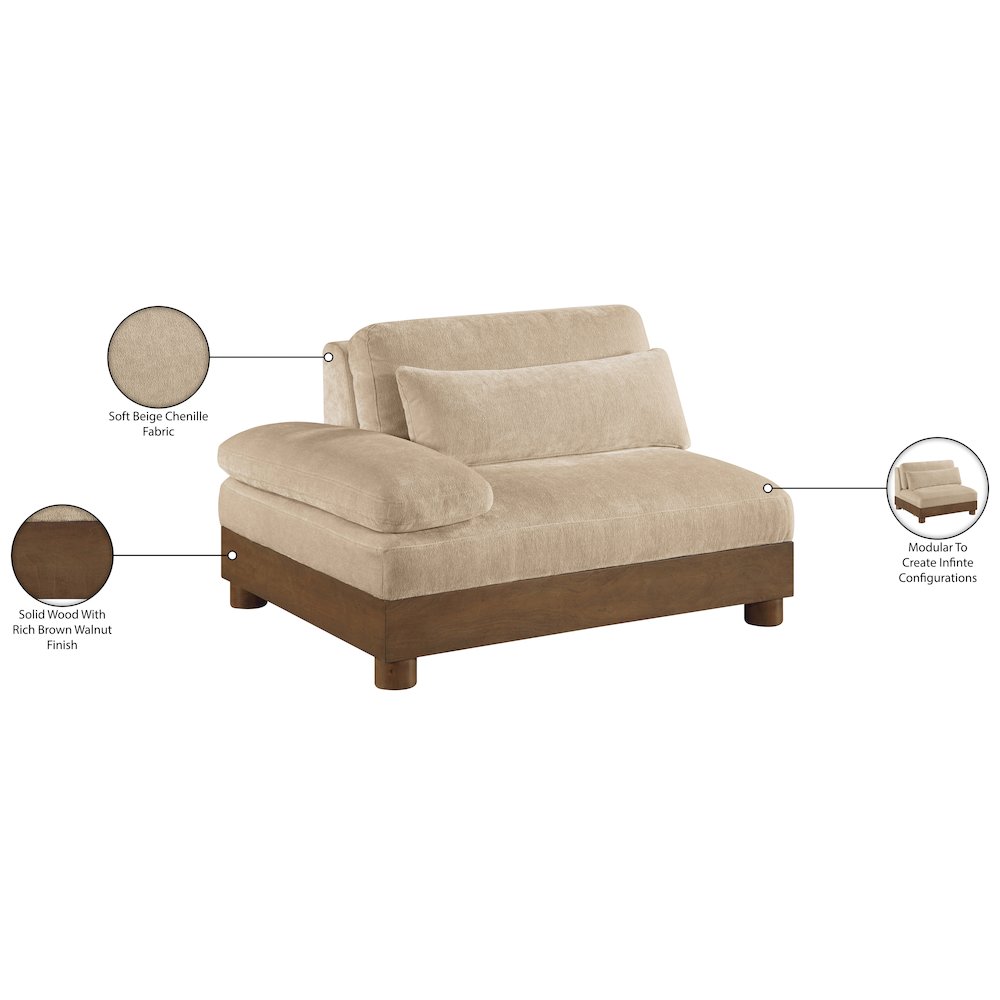 Turin Beige Chenille Fabric Upholstered Modular Left Arm Chair