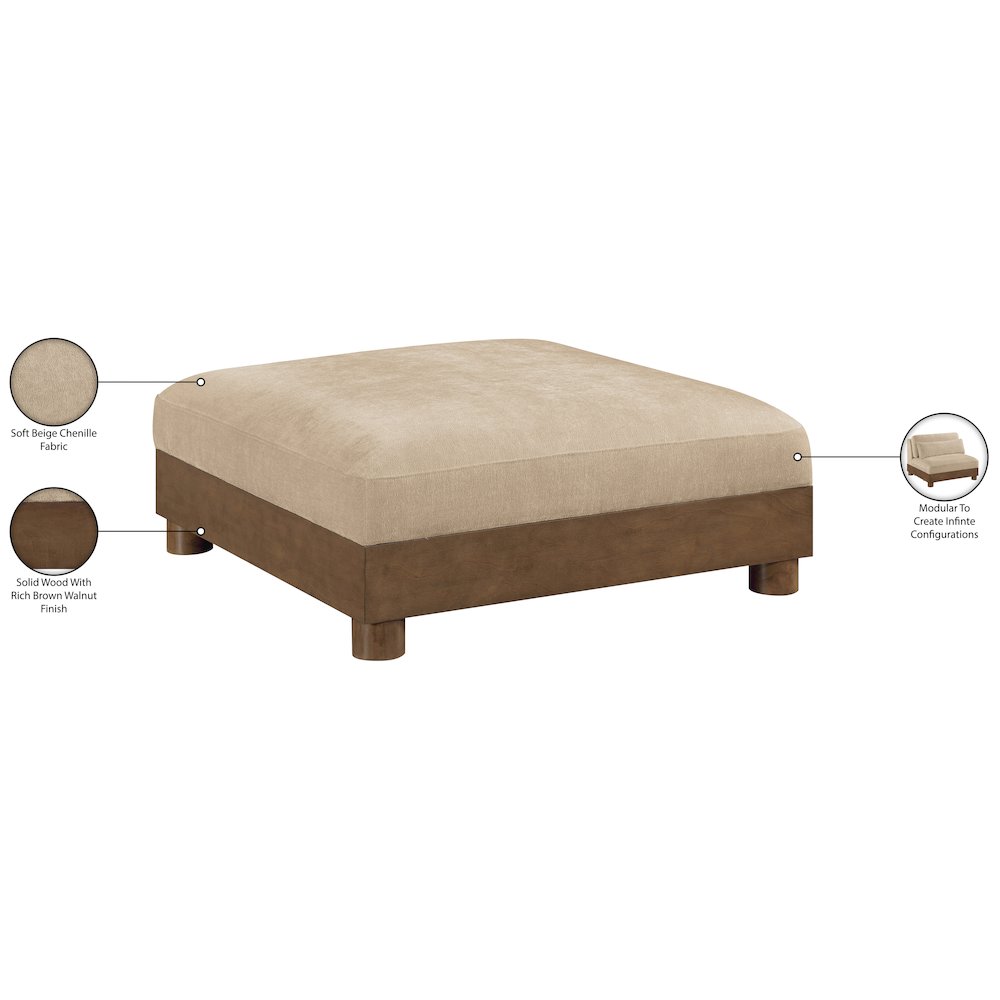 Turin Beige Chenille Fabric Upholstered Modular Ottoman