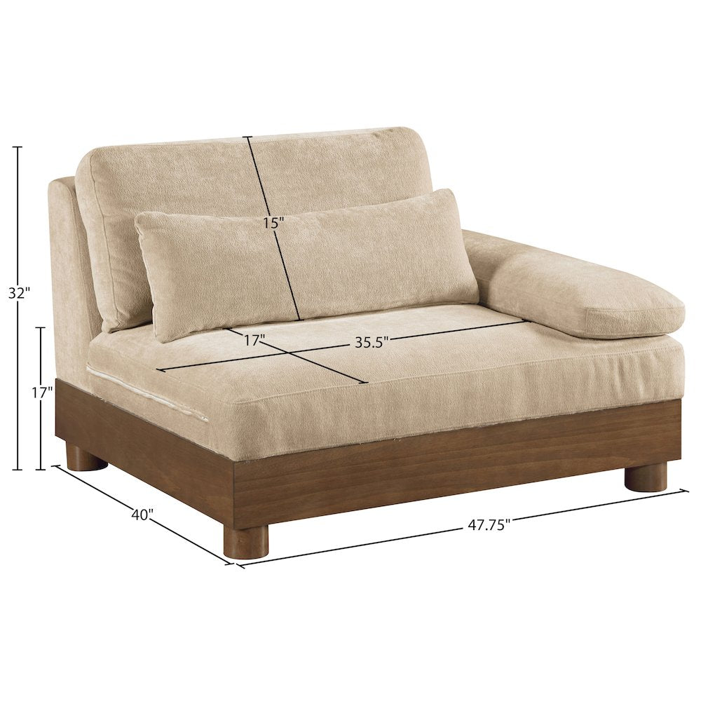 Turin Beige Chenille Fabric Upholstered Modular Right Arm Chair