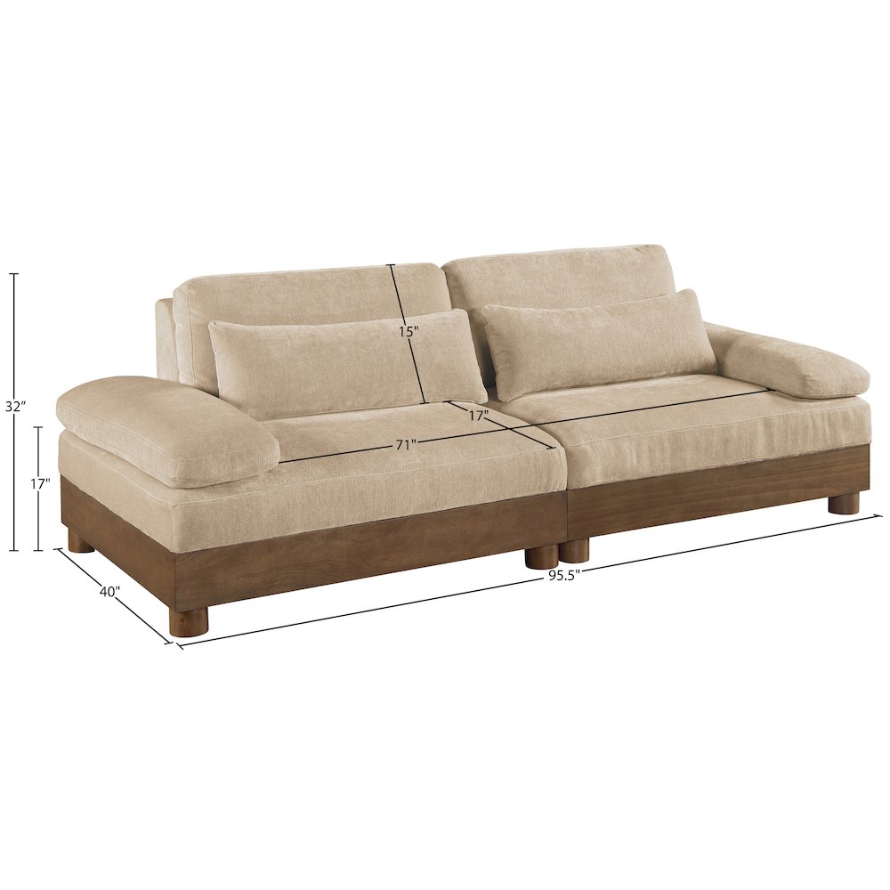 Turin 95.5" Beige Chenille Fabric Upholstered 2pc. Modular Loveseat