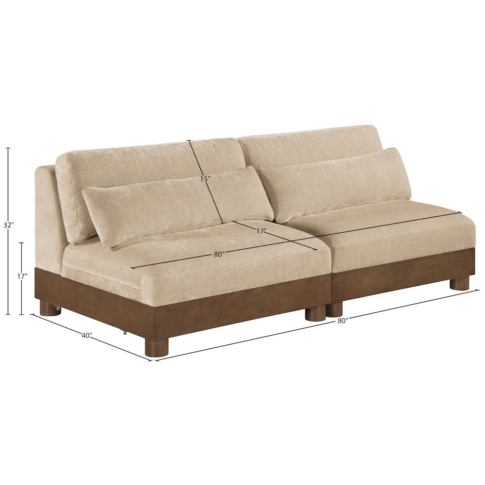 Turin 80" Beige Chenille Fabric Upholstered 2pc. Modular Loveseat