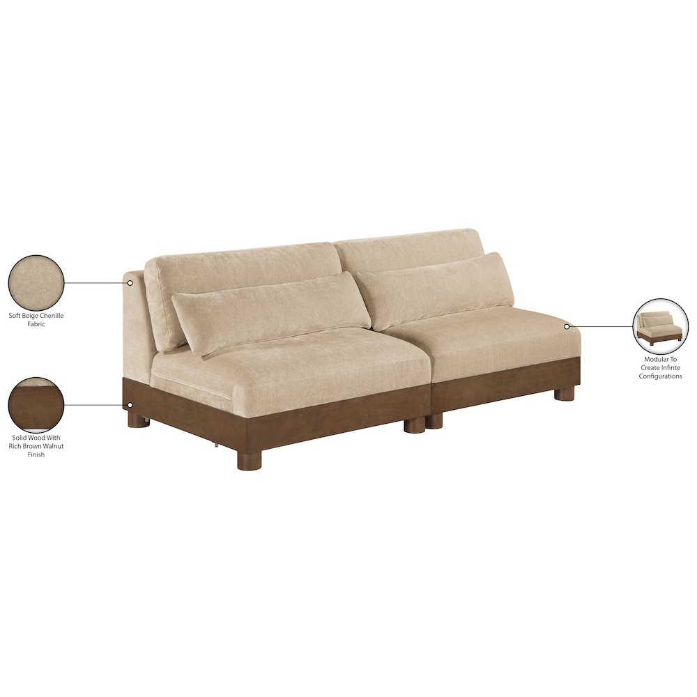 Turin 80" Beige Chenille Fabric Upholstered 2pc. Modular Loveseat