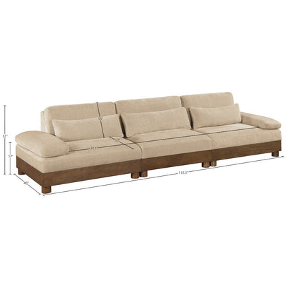 Turin 135.5" Beige Chenille Fabric Upholstered 3pc. Modular Sofa