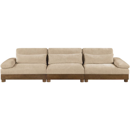 Turin 135.5" Beige Chenille Fabric Upholstered 3pc. Modular Sofa