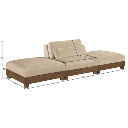 Turin 120" Beige Chenille Fabric Upholstered 3pc. Modular Sofa