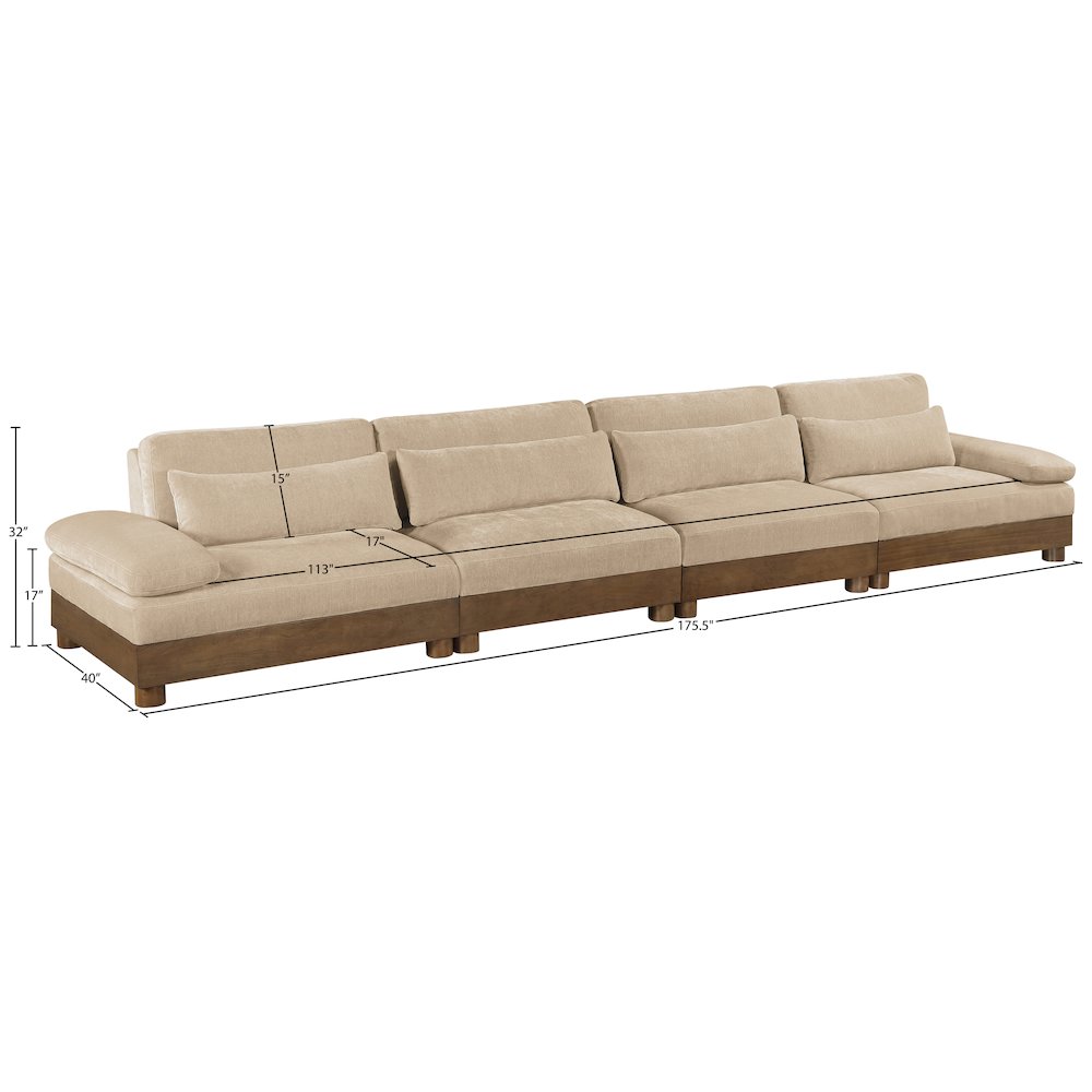 Turin 175.5" Beige Chenille Fabric Upholstered 4pc. Modular Sofa