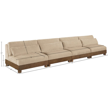 Turin 160" Beige Chenille Fabric Upholstered 4pc. Modular Sofa