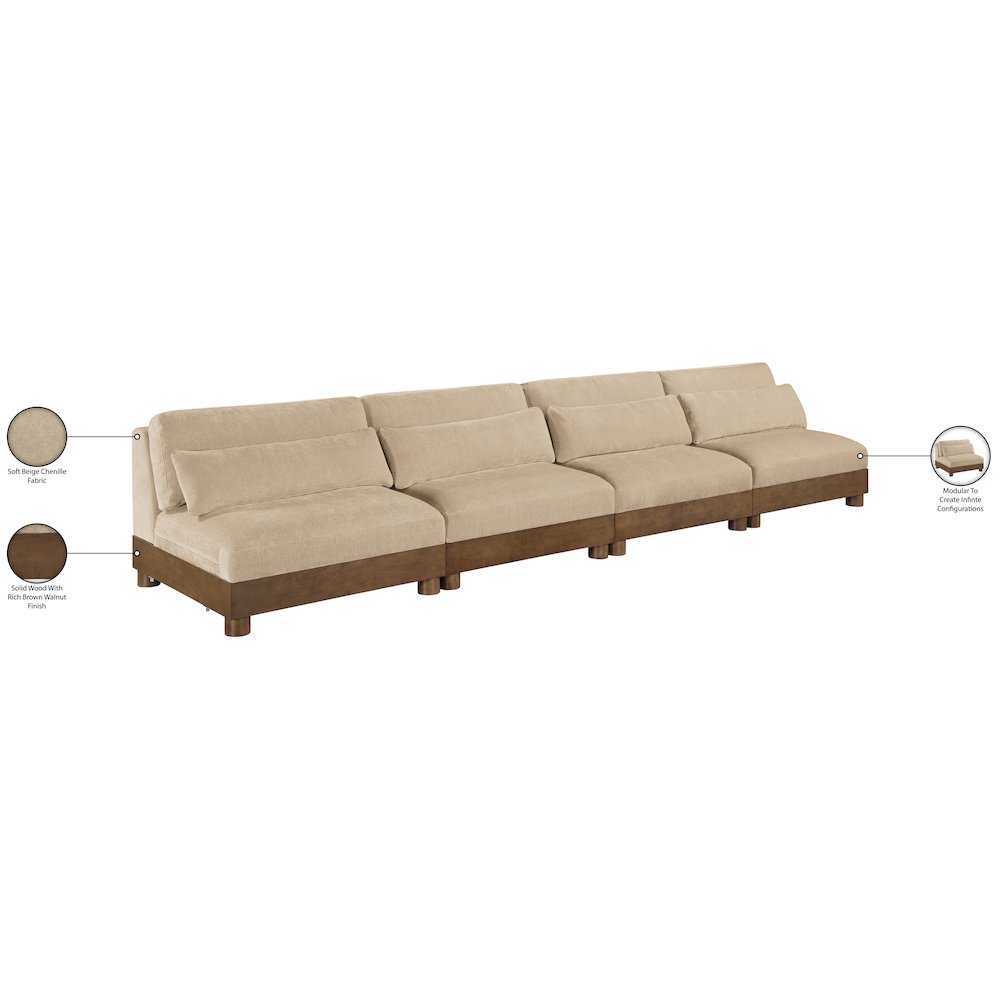 Turin 160" Beige Chenille Fabric Upholstered 4pc. Modular Sofa