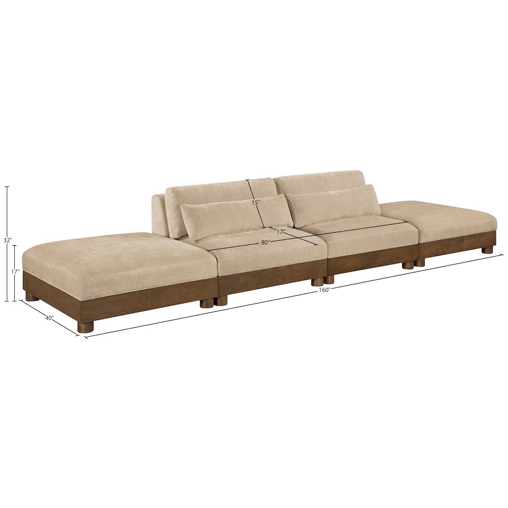 Turin 160" Beige Chenille Fabric Upholstered 4pc. Modular Sofa