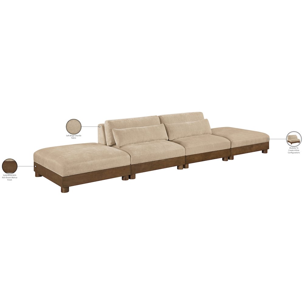 Turin 160" Beige Chenille Fabric Upholstered 4pc. Modular Sofa