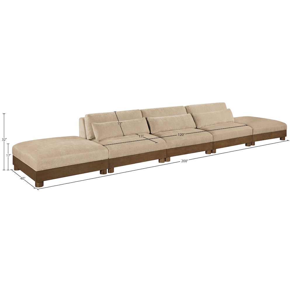Turin 200" Beige Chenille Fabric Upholstered 5pc. Modular Sofa