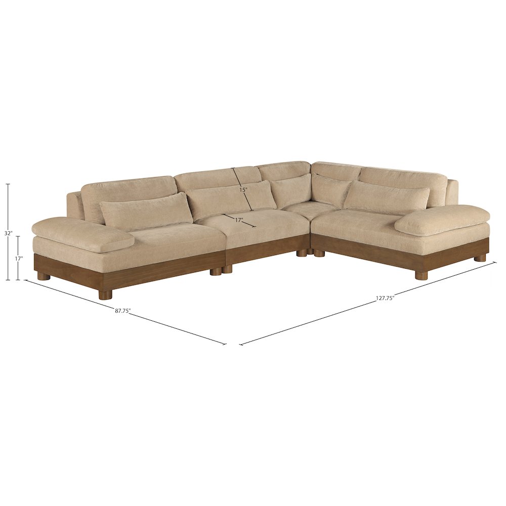 Turin 127.75" Beige Chenille Fabric Upholstered 4pc. Modular Sectional
