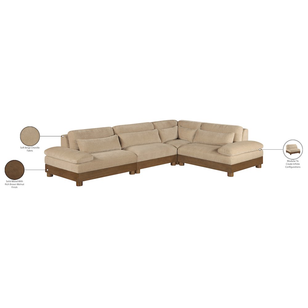 Turin 127.75" Beige Chenille Fabric Upholstered 4pc. Modular Sectional