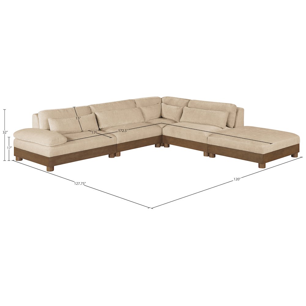 Turin 120" Beige Chenille Fabric Upholstered 5pc. Modular Sectional