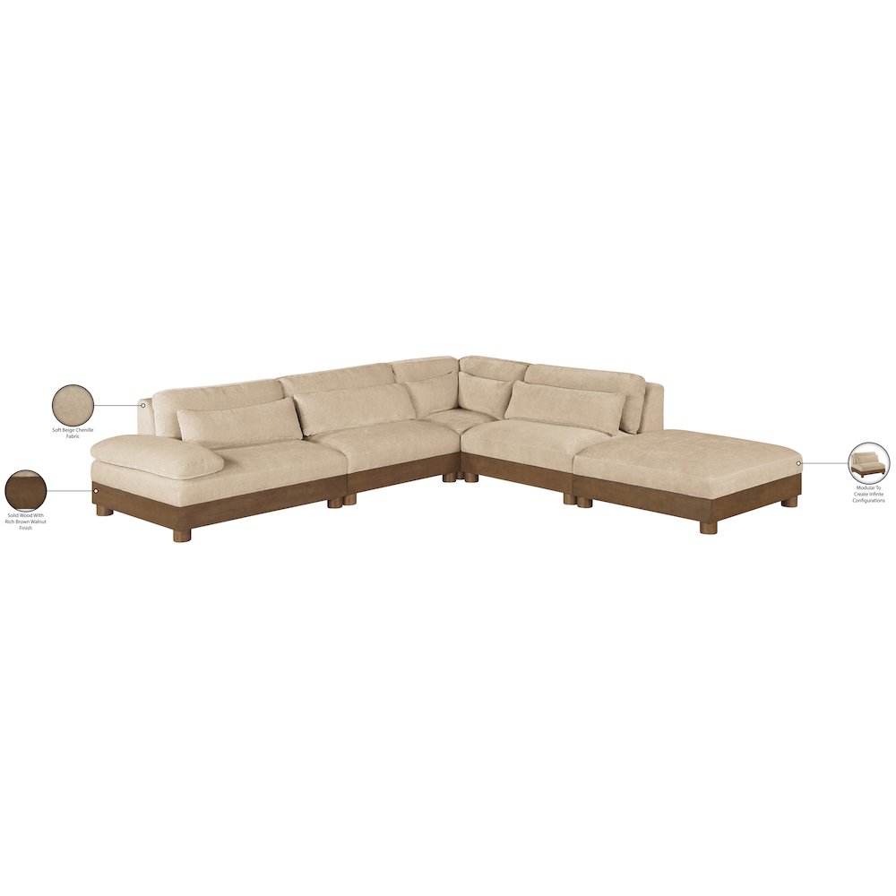 Turin 120" Beige Chenille Fabric Upholstered 5pc. Modular Sectional