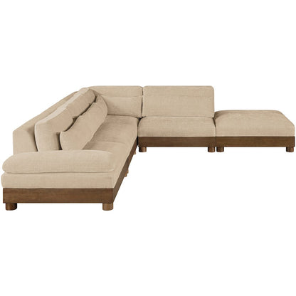 Turin 120" Beige Chenille Fabric Upholstered 5pc. Modular Sectional
