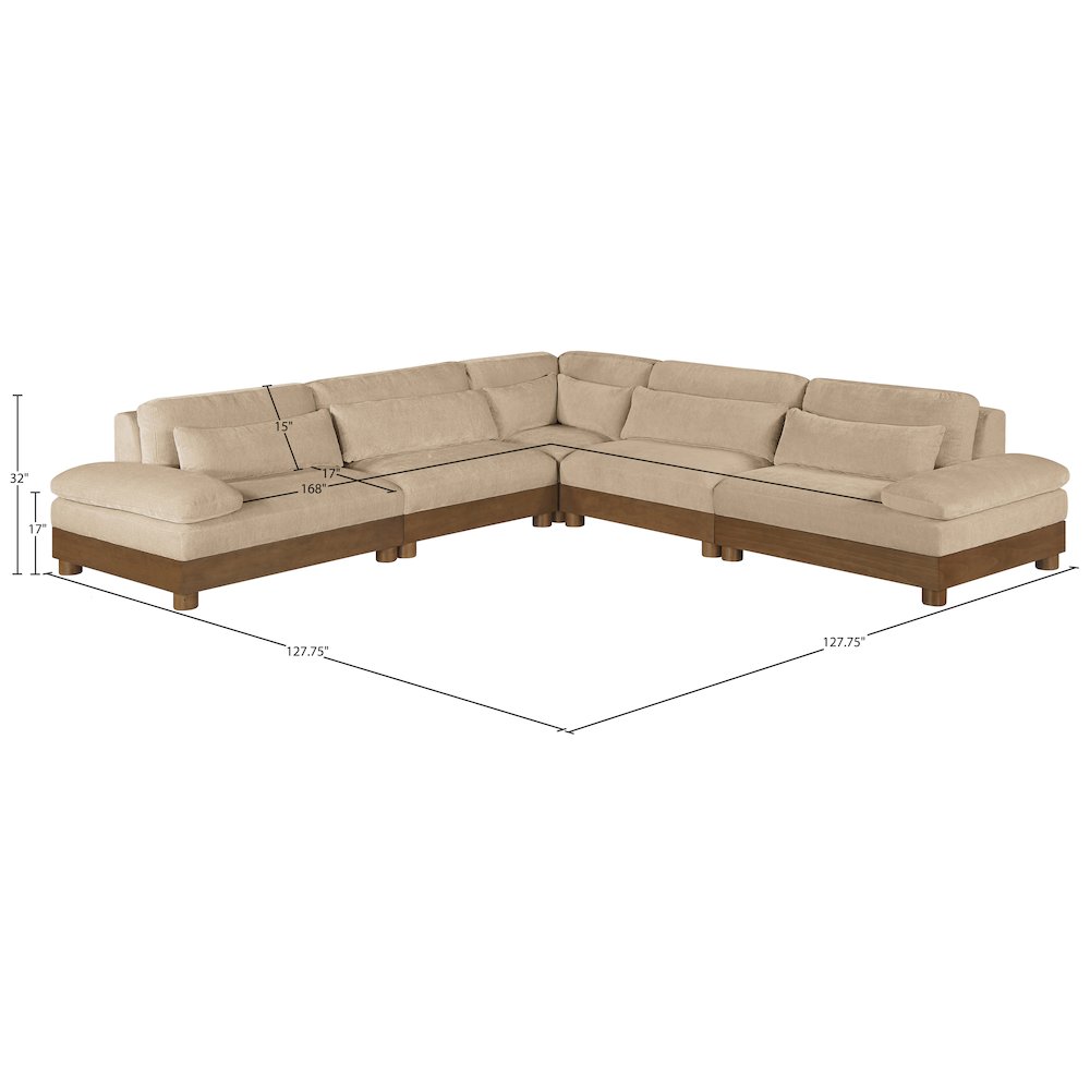Turin 127.75" Beige Chenille Fabric Upholstered 5pc. Modular Sectional