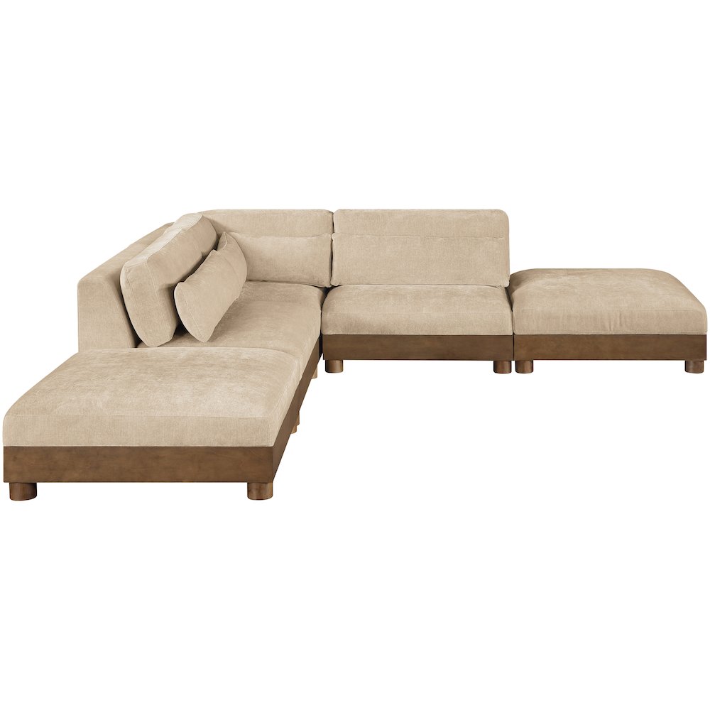 Turin 120" Beige Chenille Fabric Upholstered 5pc. Modular Sectional